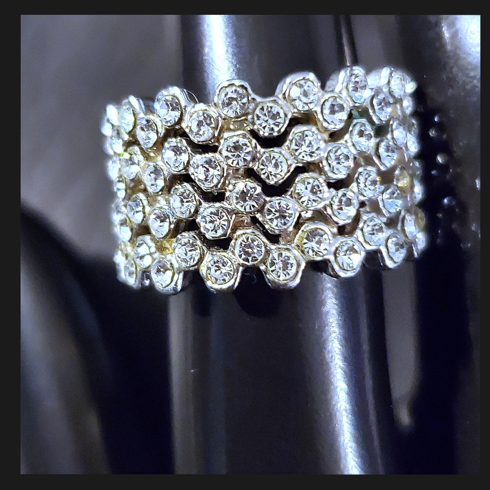 Silvertone Crystal Statement Ring